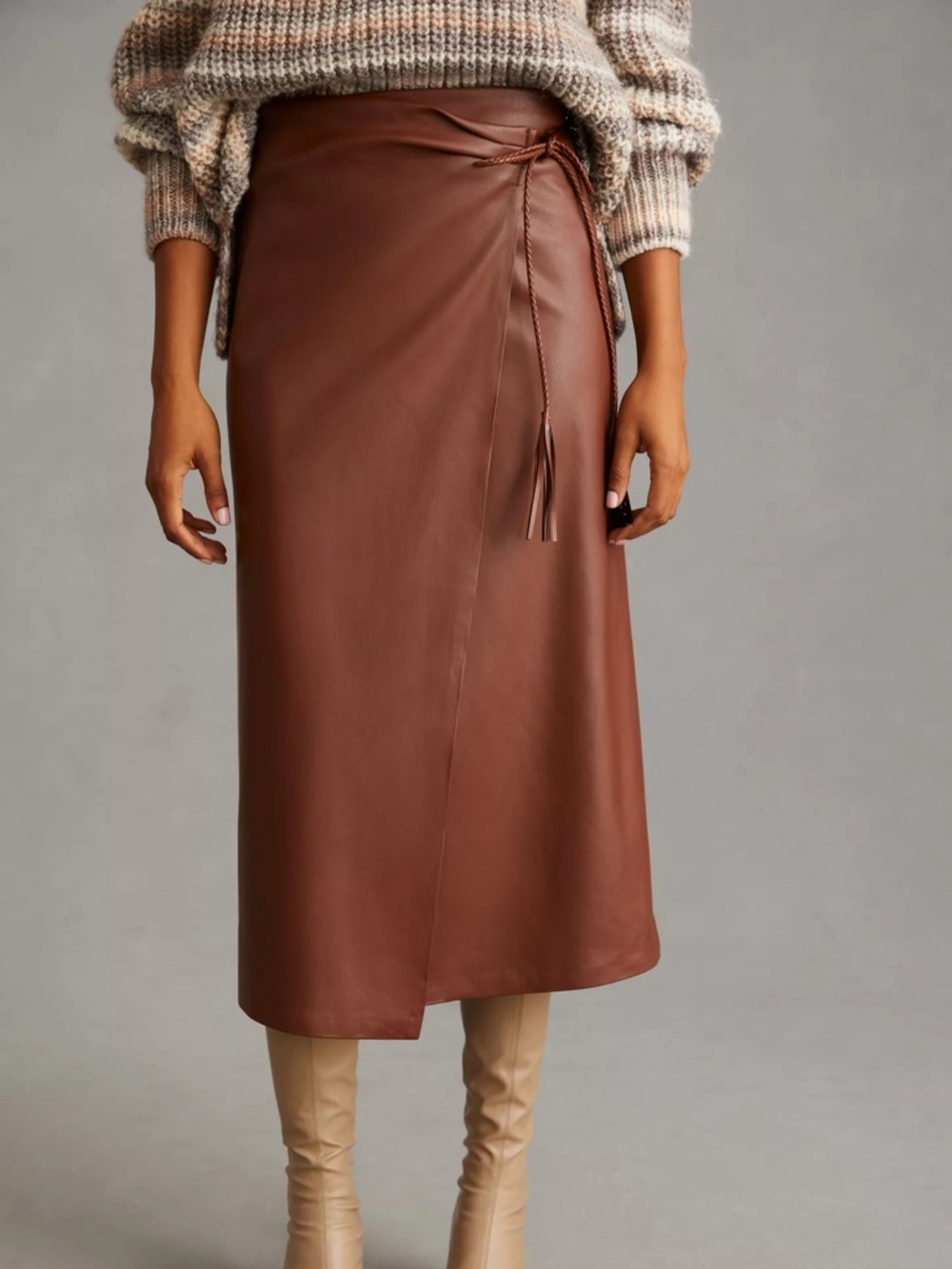 MOTHER It's-A-Wrap Faux Leather Midi Skirt